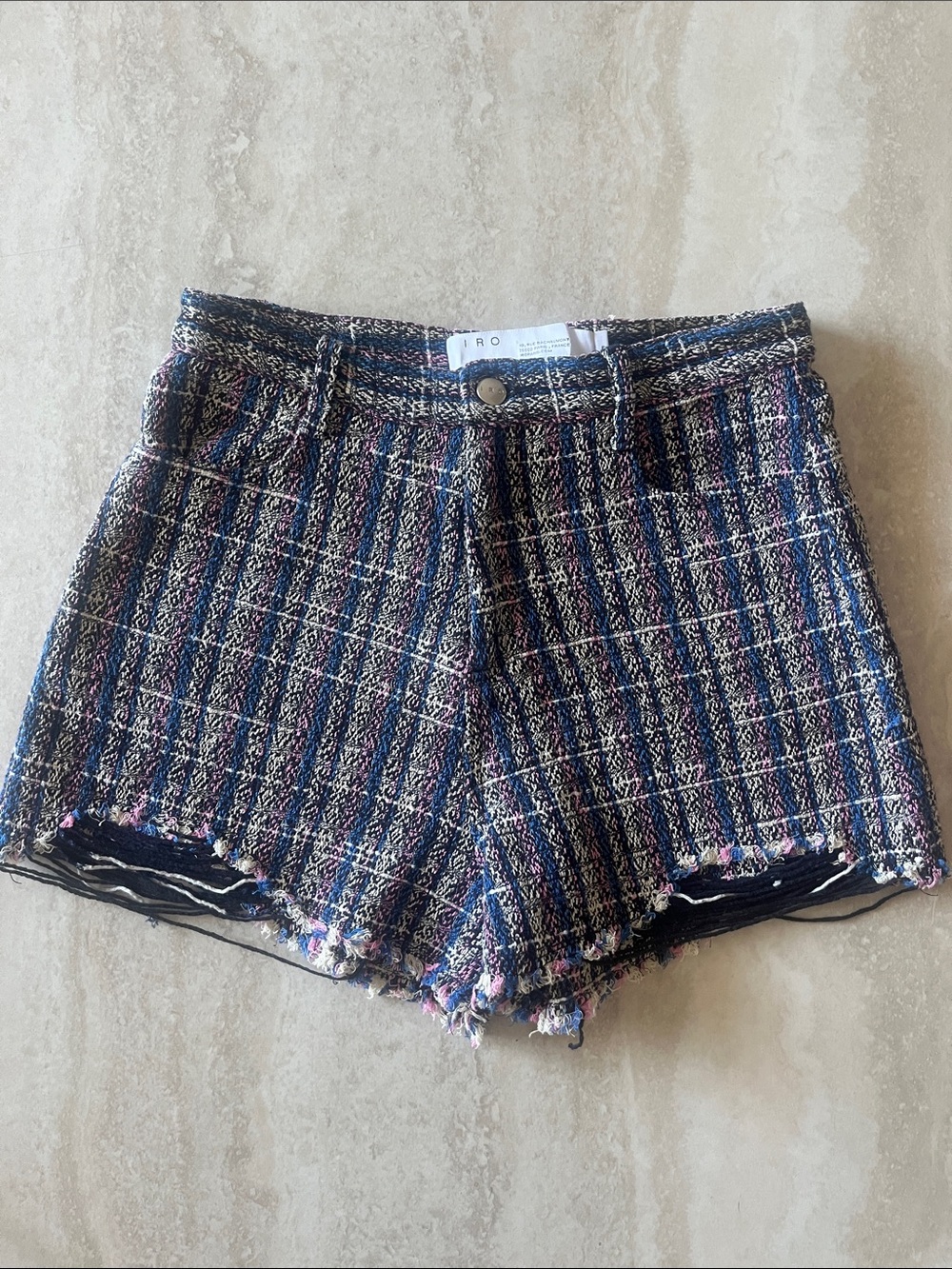 IRO Multicolor Tweed High-Waist Shorts with Frayed Hem